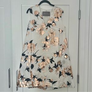 Lela Rose White and Gold Floral Mini Dress